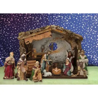 Kerstset : stal (33x18x24cm) 11 figuren 12 cm
