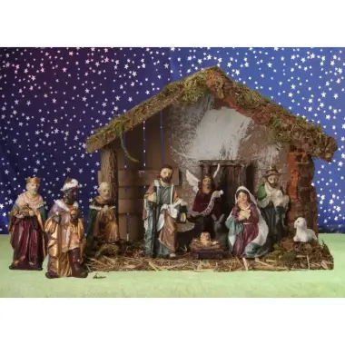 Kerststal + 11 Figuren 9 cm (25x12.5x20cm)