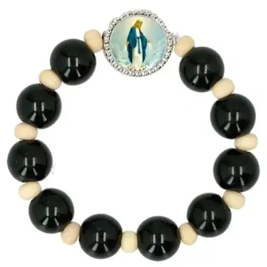 Dizainier sur élastique bois noir et beige avec image de N.D. de la Médaille Miraculeuse.