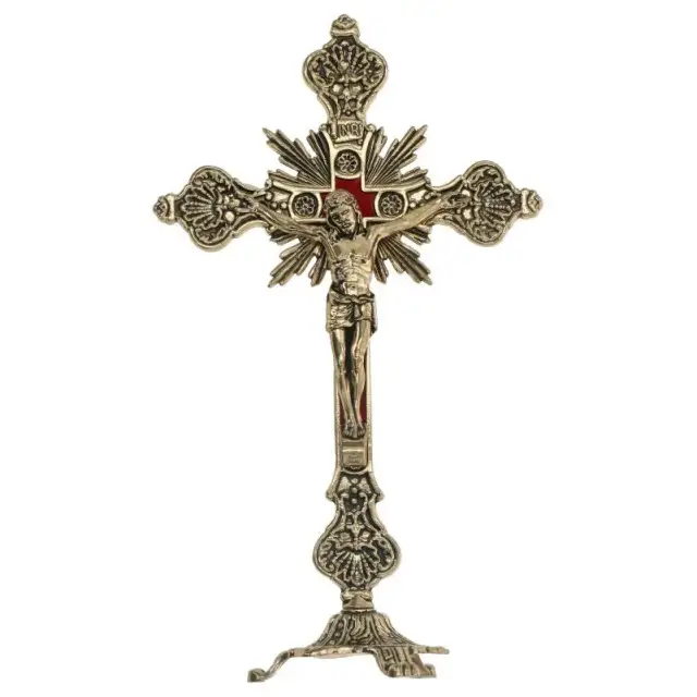 Croix sur base - 23 cm - Métal Doré
