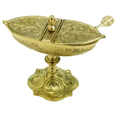Navette dorée pour Encens + Cuillère - H 13 cm