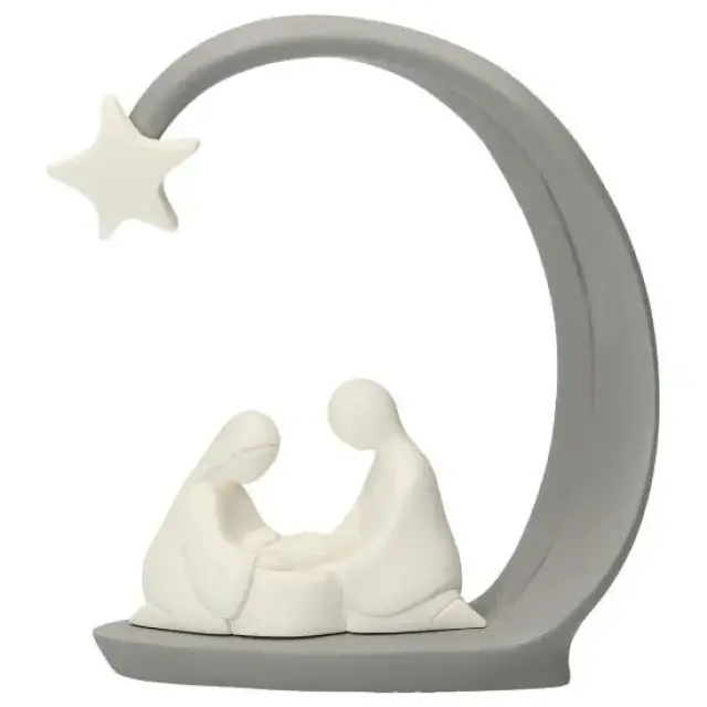 Nativité en résine blanche avec arc gris (13x13 cm)