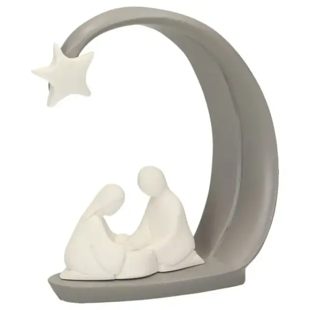 Nativité en résine blanche avec arc gris (13x13 cm)