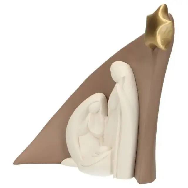 Nativité en résine blanche avec décor brun (12x13 cm)