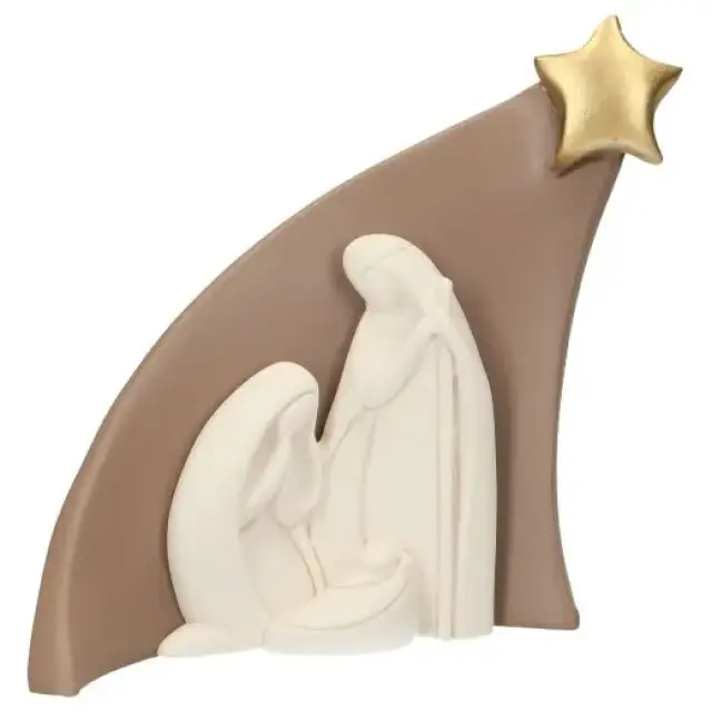 Nativité en résine blanche avec décor brun (12x13 cm)