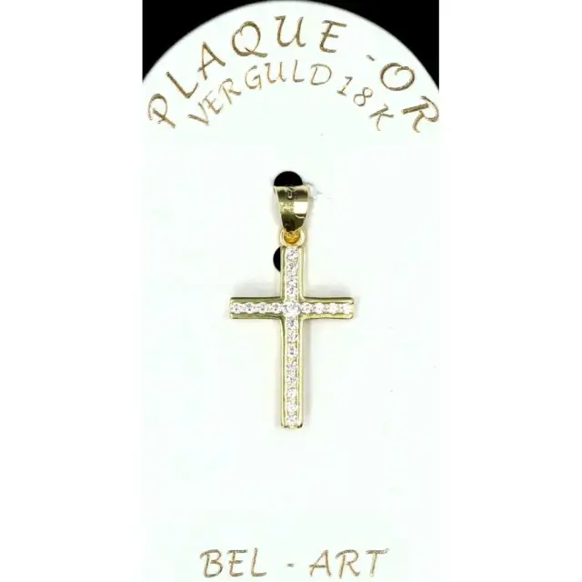 Cross Plated Gold with white strass 20 x 13 mm