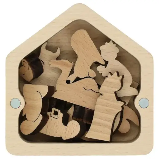 Nativité en bois scuplté dans une boîte de 08cm Naturel