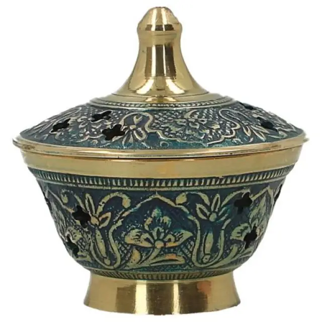 Incense burner H 8 cm Brass blue enameled