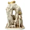 Nativité / grotte en albâtre H 12 cm décor or