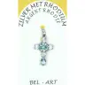 Croix en argent rhodié avec zirconium bleu 20 x 12 mm