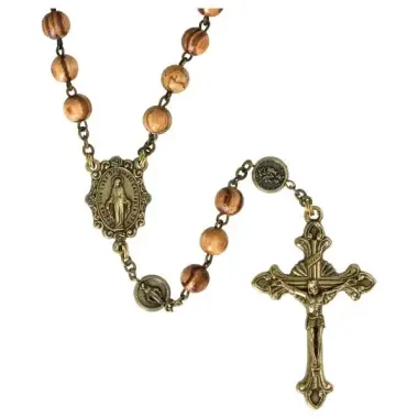 Rozenkrans Hout zebrano Gebronzeerde ketting