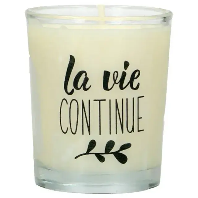 Bougie en verre 65 x 50 mm La vie continue