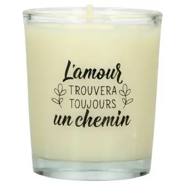 Bougie en verre 65 x 50 mm L'amour trouvera toujours un chemin