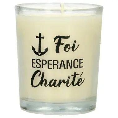 Kaarsje in glas 65 x 50 mm Foi Espérance Charité