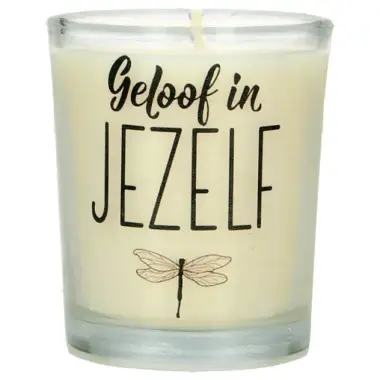 Kaarsje in glas 65 x 50 mm Geloof in jezelf