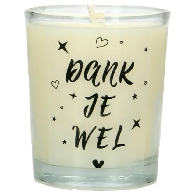 Glass candle 65 x 50 mm with Dutch expression