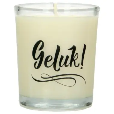 Kaarsje in glas 65 x 50 mm Geluk