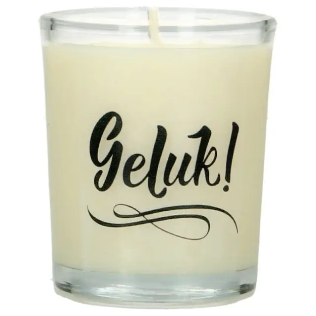 Glass candle 65 x 50 mm with Dutch expression