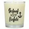 Kaarsje in glas 65 x 50 mm Geloof Hoop Liefde