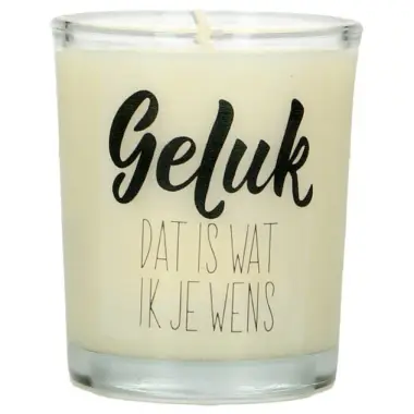 Kaarsje in glas 65 x 50 mm Geluk Dat is wat ik je wens