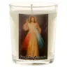 Bougie en verre 65 x 50 mm Christ Miséricordieux + texte français