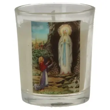 Bougie en verre 65 x 50 mm Notre-Dame de Lourdes