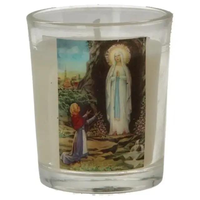 Bougie en verre 65 x 50 mm Notre-Dame de Lourdes