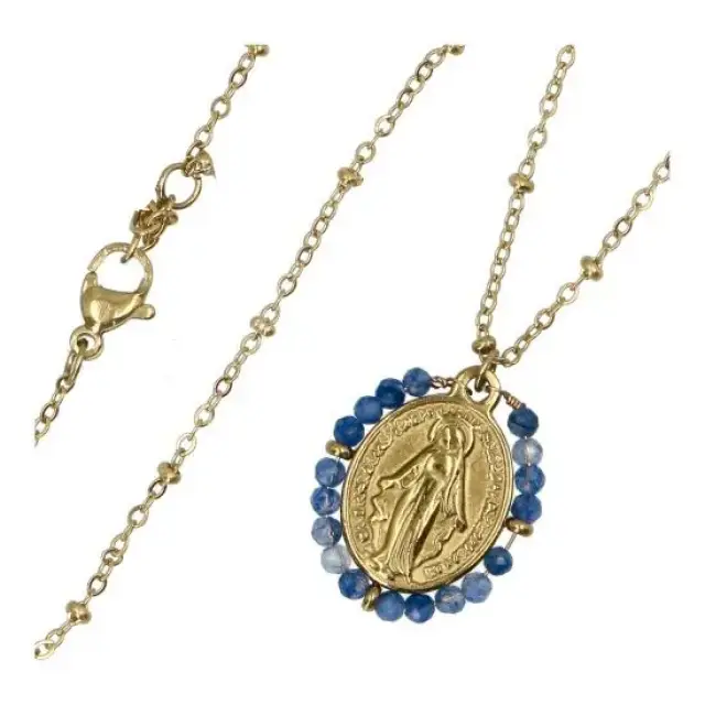 Steel chain with Miraculous Medal and coloured crystal beads 22mm