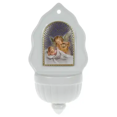 Bénitier Ange Lanterne Imit. Porcelaine 16 x 9 cm
