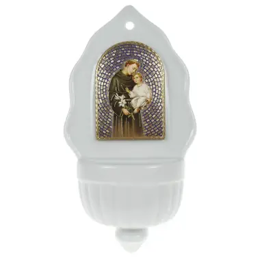 Bénitier St Antoine Imit. Porcelaine 16 x 9 cm