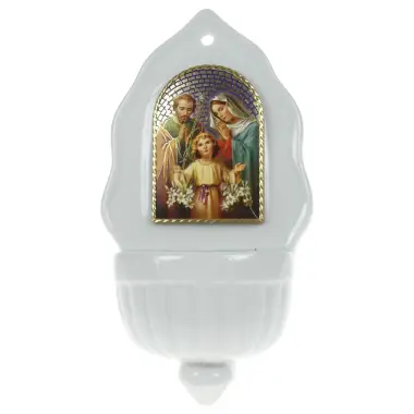 Bénitier Ste Famille Imit. Porcelaine 16 x 9 cm