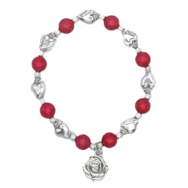 Bracelet elastic with red beads and heart