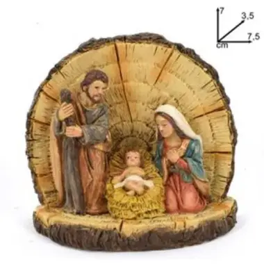 Heilige Familie op boomstam (7.5 x 3.5 x 7cm)