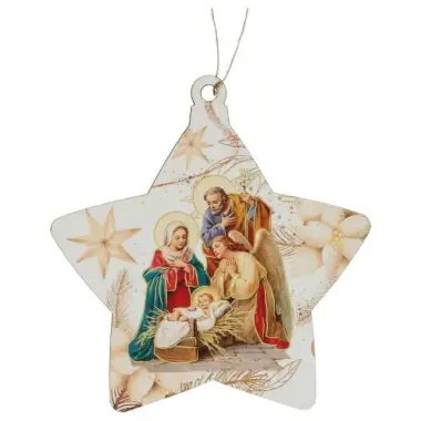 Décoration de Noël en bois en forme d'étoile à suspendre - crèche de Noël