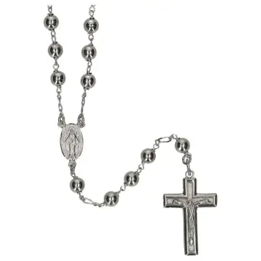 Rosary Silver Rhodium 6 mm carabiner