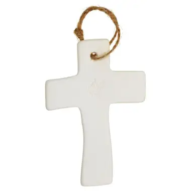 Croix en porcelaine blanche avec rameaux 9.5 x 6.5 cm