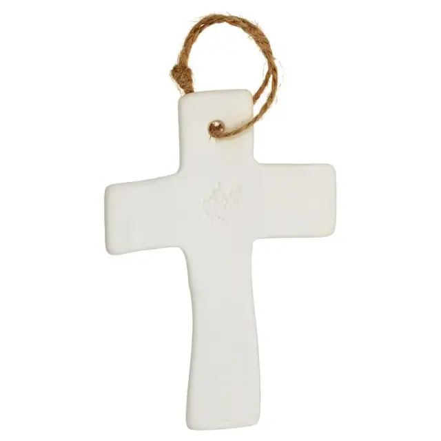 Croix en porcelaine blanche avec rameaux 9.5 x 6.5 cm