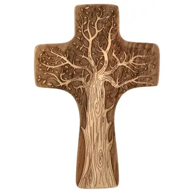 Croix Murale - 18 cm - Arbre de vie Bois incrusté