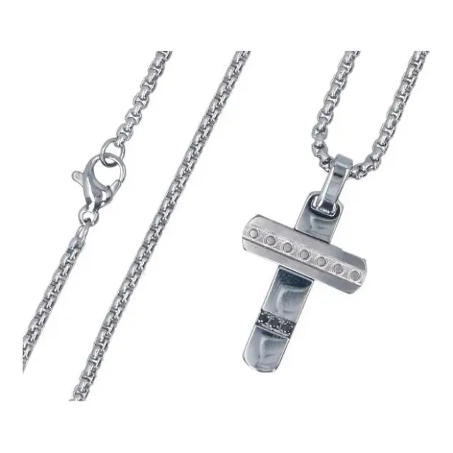 Croix en acier avec brillants noir avec chaîne