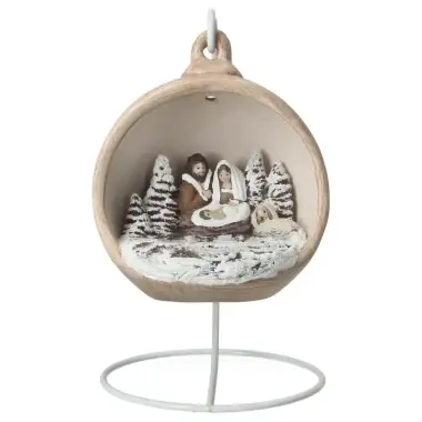 Crèche de Noël dans une boule en céramique sépia 12 cm