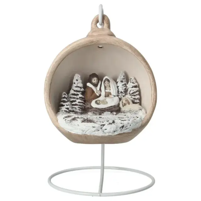 Crèche de Noël dans une boule en céramique sépia 12 cm
