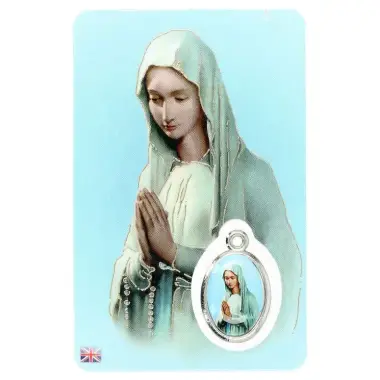 Card with prayer and medal Praying Virgin - English