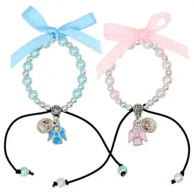 Bracelet sur corde 2 anges + enfant - rose ou bleu