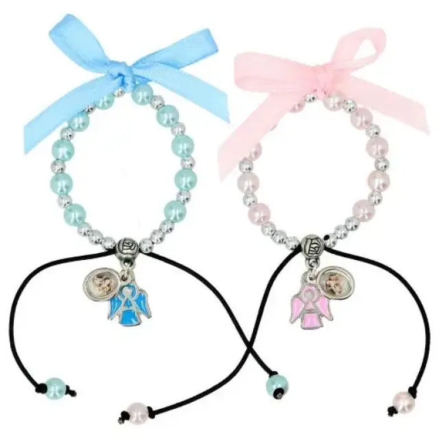 Bracelet sur corde 2 anges + enfant - rose ou bleu