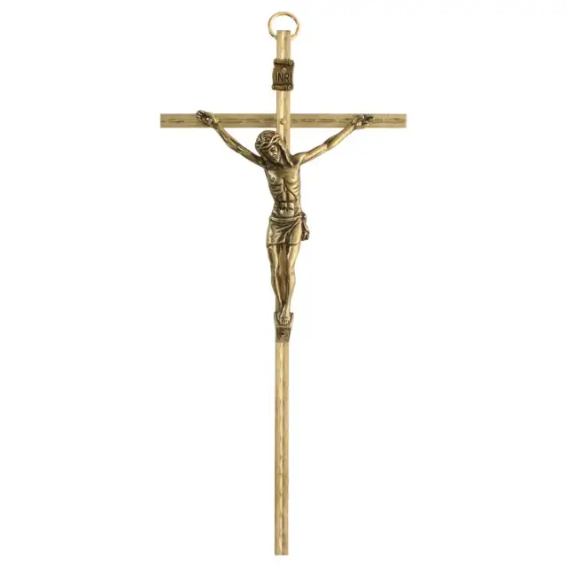 Croix Murale - 18 cm - Laiton martelé