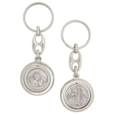 turning key ring Angel / St Christopher