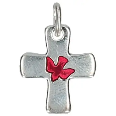 Croix 16 X 13 mm - Colombe - Email Rouge