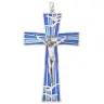 Croix Murale 12 cm Email Bleu / Mét. argenté