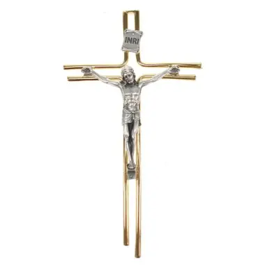 Croix Murale - 19 cm - Mét Doré Bicolore