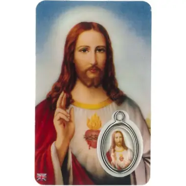 Card with prayer and medal Sacred Heart / Our Father - English